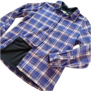 LL Bean Fleece Lined Flannel Purple Plaid Shirt Jacket Shacket MEDIUM